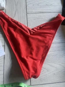 Womens Frankies Bikinis Sara Ribbed Thong Bikini Bottom in Red Size S B4 MSRP:90 - Picture 1 of 4