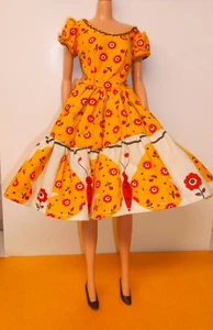 Vintage Clone Barbie Dress Calico Butterflies & Black  Plastic High Heel Shoes - Picture 1 of 2