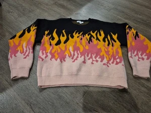 Pretty Garbage Sweater Womens Size Small Flames Pink Orange - Picture 1 of 8