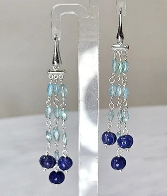 Orecchini in argento 925, zaffiri e apatite naturali - Immagine 1 di 4