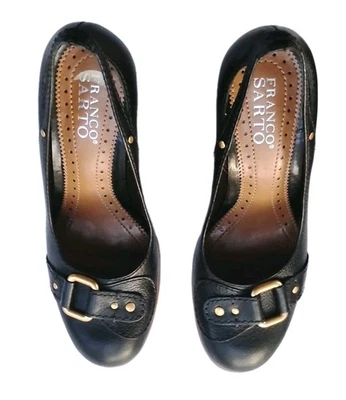 Zapatos de salón Franco Sarto talla 6 negros para mujer de cuero dorado con hebilla recortada M Foto 1 de 4