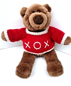 Gund Brown Lovey Teddybär 12 Zoll 1985 Plüsch rot Strick Pullover XOX Herz Patch - Bild 1 von 12