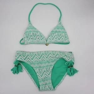 H&M Girl's Turquoise with White Lace Bathing Suit Swimsuit Bikini in size 8-10 - Picture 1 of 3