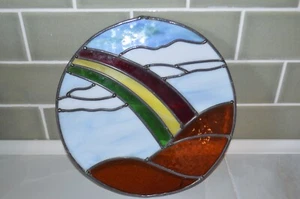10 inch round Stained Glass Suncatcher Wall Hanging Rainbow clouds - Picture 1 of 3
