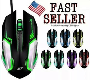 USB Wired Game Mouse LED Gaming Mice 4 Adjustable DPI Levels 6 Buttons - NEW! - Picture 1 of 7