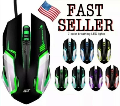 USB Wired Game Mouse LED Gaming Mice 4 Adjustable DPI Levels 6 Buttons - NEW! - Image 1 of 4
