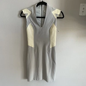 EUC Helmut Lang Lamb Leather V Neck Body Mini Sheath Dress Gray Size 0 - Picture 1 of 14