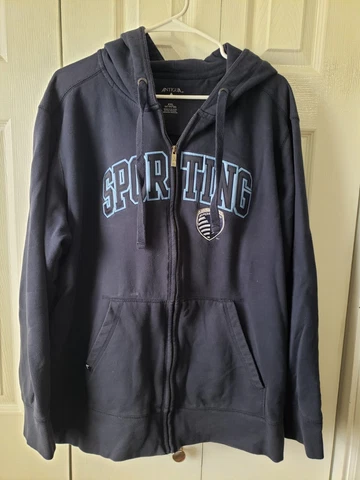 Adidas MLS Sporting KC Blue Zip Up Hooded Sweatshirt Men's Size 2XLarge Cover
