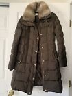 Michael Kors Womens Size S Small Brown Down Coat Parka With Faux Fur Hood Jacket