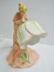 A.Z. Nove Italian Majolica Ceramic Lamp Lady Flower Art Nouveau Antonio Zen - Picture 1 of 12
