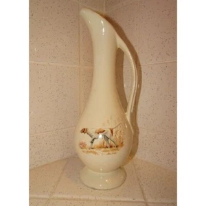 Vintage Keramik weiß Henkel Krug Vase Jagd Zeiger Hund glänzende Oberfläche - Bild 1 von 13