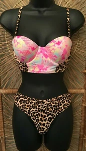 Pink Victoria's Secret Womens Bikini Size S/M Multicolor Floral Animal Print - Picture 1 of 11