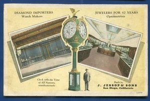San Diego California Jewelers J Jessop Clock watch maker Advertising postcard - Picture 1 of 2