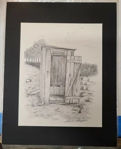 Therlee Gipson signed Art print "The Outhouse" 1975  9X11 matted - Picture 1 of 5
