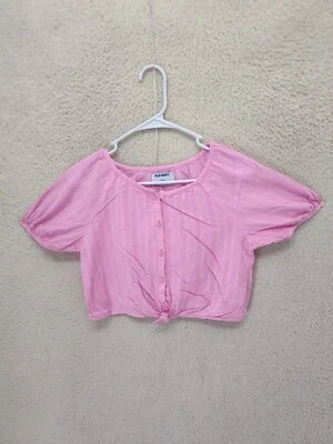 Camisa informal Old Navy para niñas grande rosa mezcla de algodón manga corta con botones Foto 1 de 4