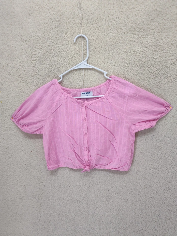 Camisa informal Old Navy para niñas grande rosa mezcla de algodón manga corta con botones Foto 1 de 4