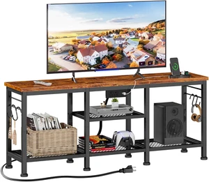 TV Stand with Power Outlets, Entertainment Center with Open Storage Shelves for - Picture 1 of 12