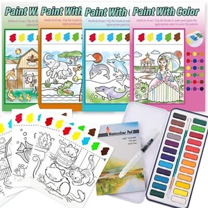Kids Watercolor Painting Set 24 Colors Water Brushes Pocket Book Drawing Pad - Picture 1 of 7