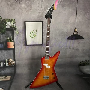 Explorer Electric Bass Guitar 4String Flame Maple Top Cherry Sunburst Body - Zdjęcie 1 z 6