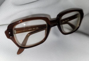 VTG USS 4 1/2-5 3/4 Brown Crystal Eyeglasses Frames Full Rim Oversized Nerd - Picture 1 of 23