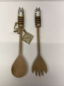 Bobbo Hand Carved Hand Painted Cats Salad Forks - Picture 1 of 7