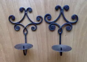 Pair Decorative Vintage Wrought Iron Wall Candle Sconces 9.5 inches long each - Picture 1 of 7