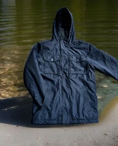 Old Navy Kids Jacket Cotton Black Jack Military Hooded Large 10/12 Navy Blue - Picture 1 of 9