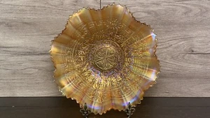 Northwood Carnival Glass Embroidered Mums Marigold Bowl - Picture 1 of 19