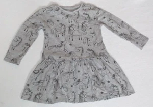 NEU OHNE ETIKETT NEXT 11/2 - 2 JAHRE GRAU SCHWARZ EINHÖRNER LANGARM KLEID  - Bild 1 von 3