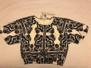 CATHERINE MALANDRINO Women’s, S, Black Floral Scoop Neck Elastic hem. Lined Slee - Picture 1 of 11
