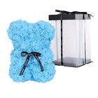 2023 Light Blue Rose Flower Teddy Bear with Gift Box -25cm Valentines & Birthday