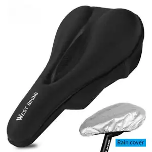 Silicone Gel Bicycle Saddle Cover MTB Road Bike Seat Cover Cushion w/ Rain Cover - Foto 1 di 18