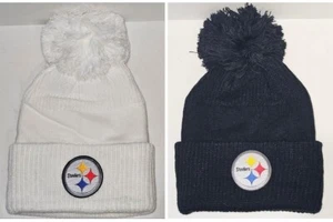 Pittsburgh Steelers Giant Pom Beanie 🏈Knit Hat 🏈CLASSIC NFL PATCH/LOGO 🏈NWT - Picture 1 of 3