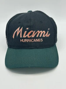 Vintage Miami Hurricanes Sports Specialties Script Snapback Hat Black Logo EUC - Picture 1 of 7