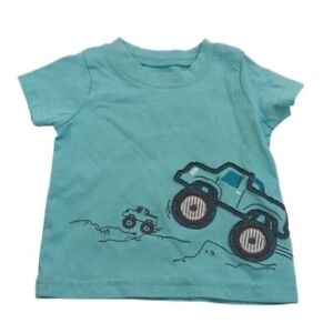 Carters Monster Truck Shirt Blue Short Sleeve Baby Boy Size 0-3 Months
