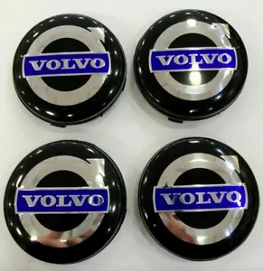 Volvo Schwarz Blau ABS Alufelge Nabenkappen Nabendeckel Satz NEU 4 x 64mm - Bild 1 von 2