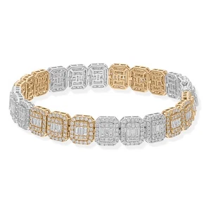 5.50 Ct Lab Grown CVD Baguette Round Diamond Charm Bracelet 14k Two Tone Gold - Picture 1 of 12