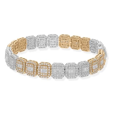 5.50 Ct Lab Grown CVD Baguette Round Diamond Charm Bracelet 14k Two Tone Gold - Image 1 of 4