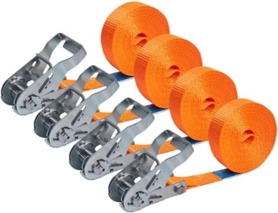 4x Ratschenzurrgurt Spanngurt Zurrgurt einteilig neonorange 4m 1000daN 25mm - Bild 1 von 2
