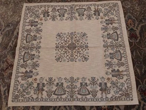 Austria Blue Tablecloth Linen Tapestry Style Man Woman Border Folk Art 31.5 - Picture 1 of 5