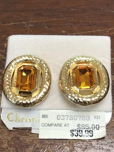 ORECCHINI VINTAGE CHRISTIAN DIOR TONO ORO COLOR CITRINO CLIP ON - Foto 1 di 5
