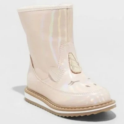 Cat & Jack Isla Toddler Girls' Faux Fur Lined Zip-Up Unicorn Boots - Light Pink - Image 1 of 4