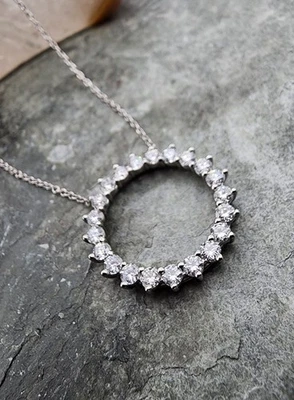 Platinum Pt 950 Diamond .93 ctw Tiffany Co Open Circle 16" Necklace Au 25236 - Image 1 of 4