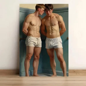 STUNNING FRAMED CANVAS PRINT FRAMED PRINT HOMOEROTIC PICTURE GAY LGBTQ+ - Picture 1 of 9