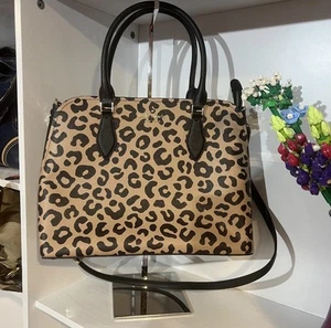 Kate Spade New York Darcy Leopard Cheetah Satchel Tote Crossbody Purse Bag Large - Picture 1 of 7