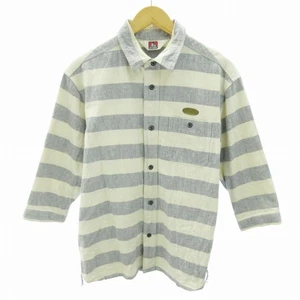 Ben Davis Border Logo Cotton Linen Blend 3/4 Sleeve Shirt White Used - Picture 1 of 9