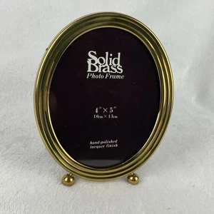 VTG Solid Brass Oval Picture Frame Polished Footed Photo Frame 4" X 5" Standing - Picture 1 of 10