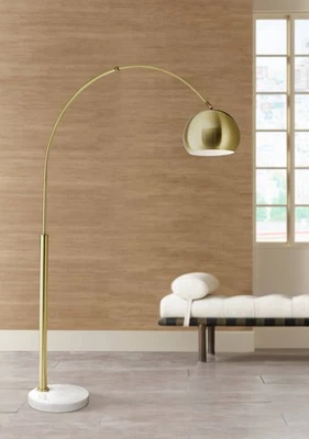 Possini Euro Design Basque White Marble and Gold Modern Arc Floor Lamp - Image 1 of 4