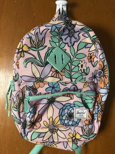 Herschel Floral Print Pink Backpack Zippered Front Pocket GUC - Picture 1 of 9