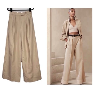 Banana Republic Cruise Wideleg Pants Pleated High Rise Maverick Tan Size 4 Long - Picture 1 of 10